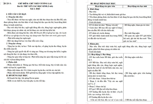 Giáo án Tiếng Việt 5 Thư gửi các học sinh
