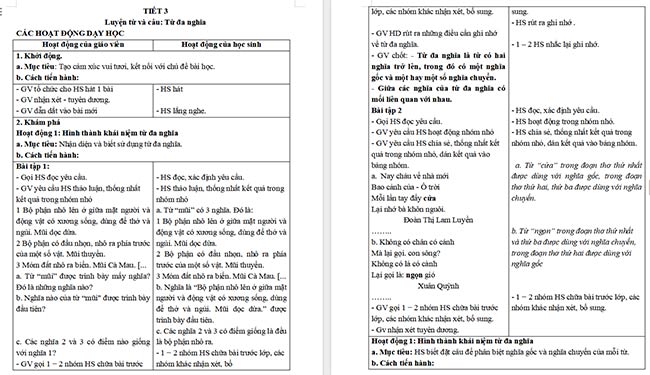 Giáo án Tiếng Việt 5 Từ đa nghĩa