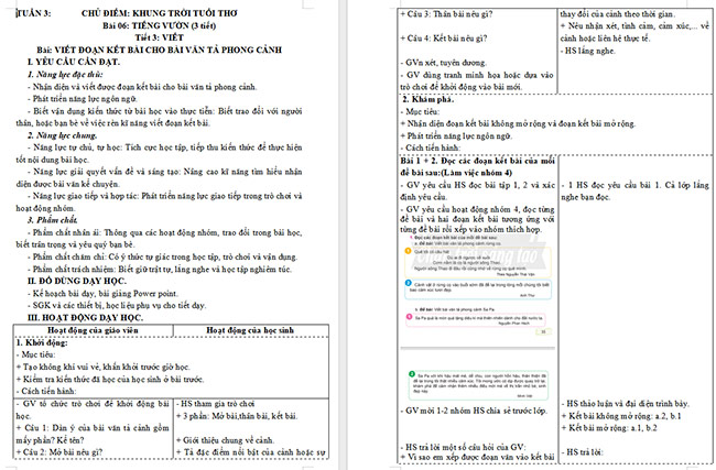 Giáo án Tiếng Việt 5 Viết đoạn kết bài cho bài văn tả phong cảnh