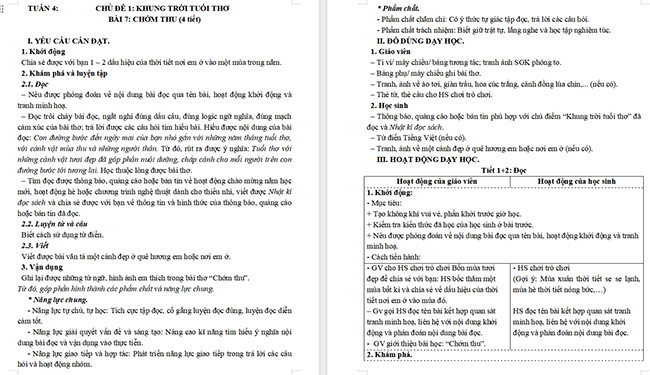 Giáo án Tiếng Việt 5 Chớm thu