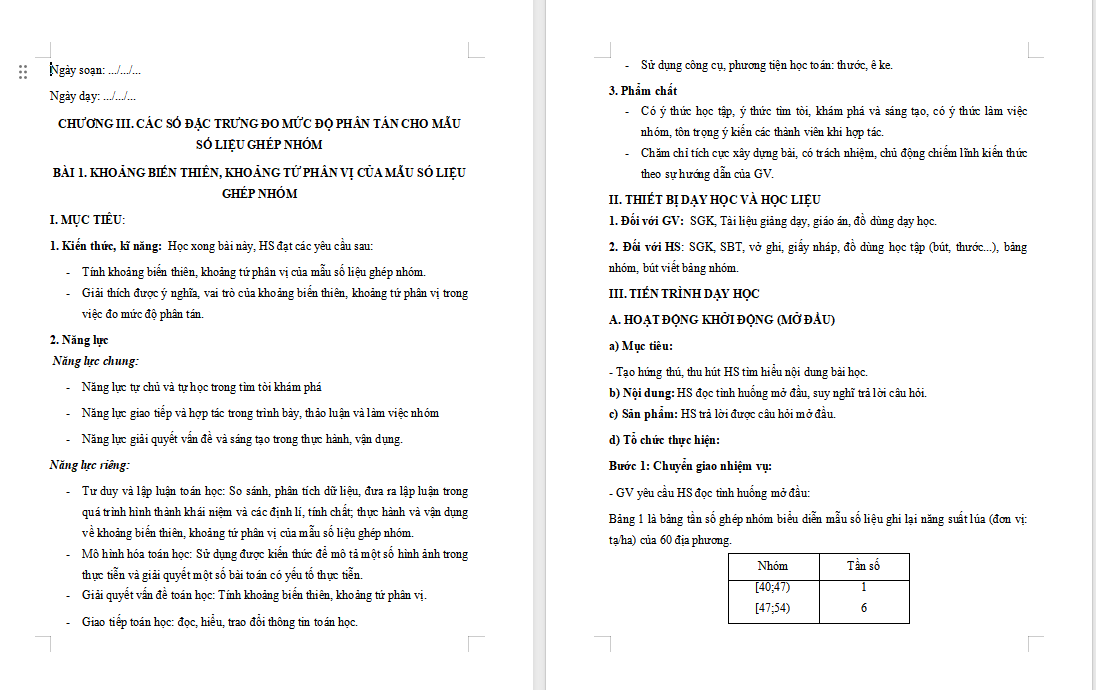 Khoảng biến thiên khoảng tứ phân vị của mẫu số liệu ghép nhóm