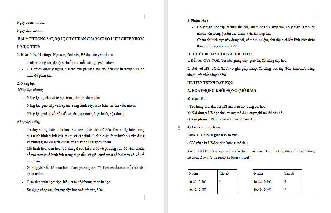 Phương sai độ lệch chuẩn của mẫu số liệu ghép nhóm