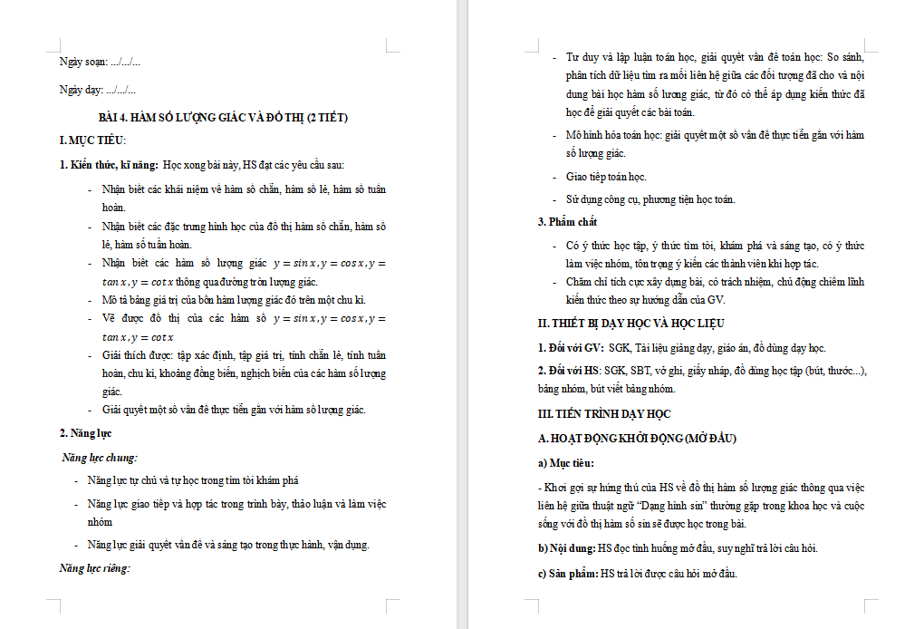 PowerPoint Toán 11 Bài 4: Hàm số lượng giác và đồ thị