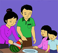 Giáo án mầm non: Truyện Cả nhà ăn dưa hấu