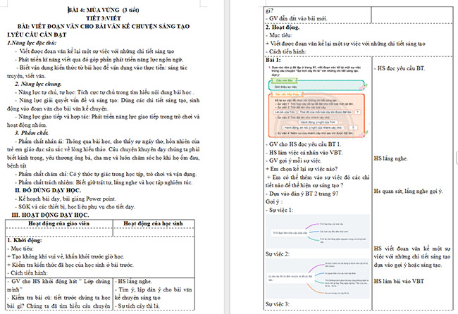 Giáo án Tiếng Việt 5 Viết đoạn văn cho bài văn kể chuyện sáng tạo