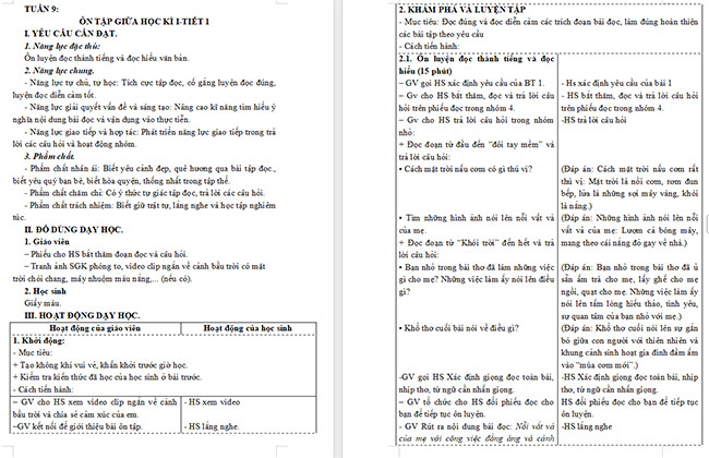 Giáo án Tiếng Việt 5 Ôn tập giữa học kì I (Tiết 1)