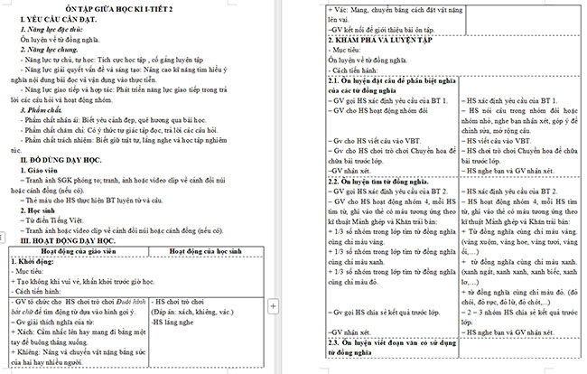 Giáo án Tiếng Việt 5 Ôn tập giữa học kì I (Tiết 2)