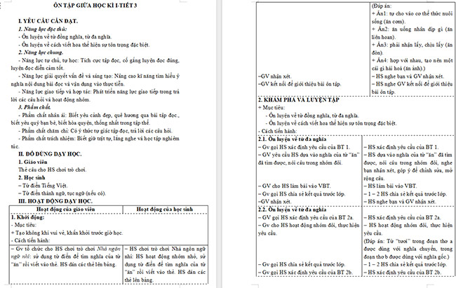 Giáo án Tiếng Việt 5 Ôn tập giữa học kì I (Tiết 3)