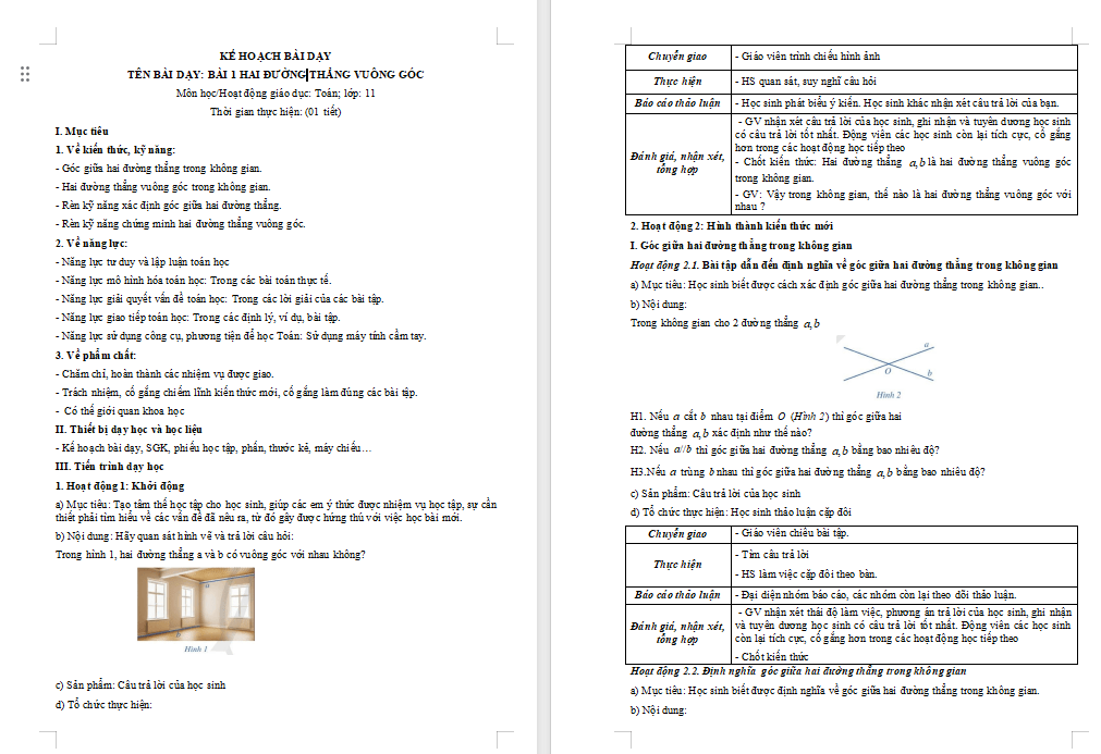 PowerPoint Toán 11 Bài 1: Hai đường thẳng vuông góc