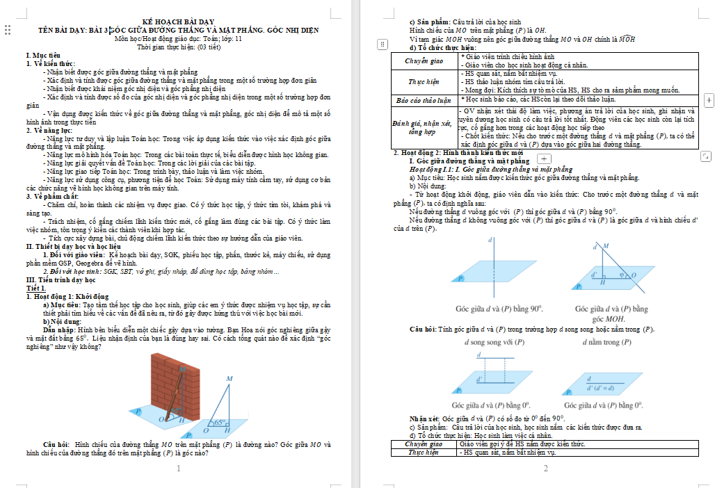 PowerPoint Toán 11 Bài 3: Góc giữa đường thẳng và mặt phẳng Góc nhị diện
