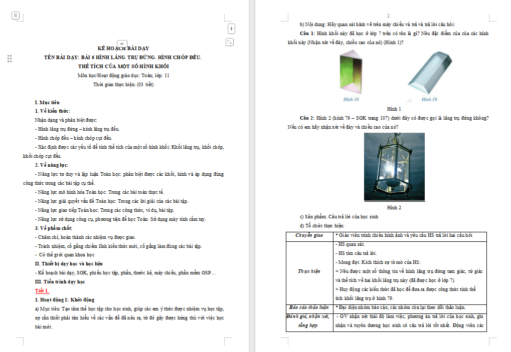 PowerPoint Toán 11 Bài 6: Hình lăng trụ đứng Hình chóp đều Thể tích của một số hình khối