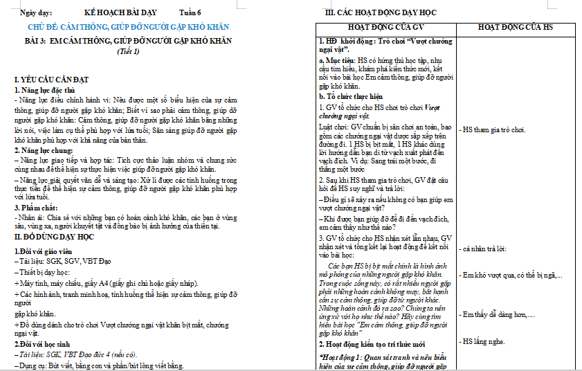 Bài 3: Em cảm thông, giúp đỡ người gặp khó khăn