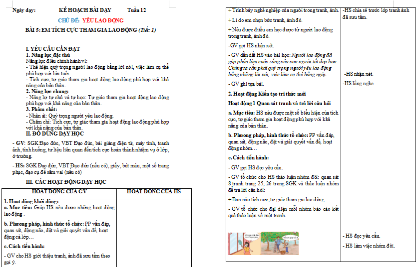 Bài 5: Em tích cực tham gia lao động