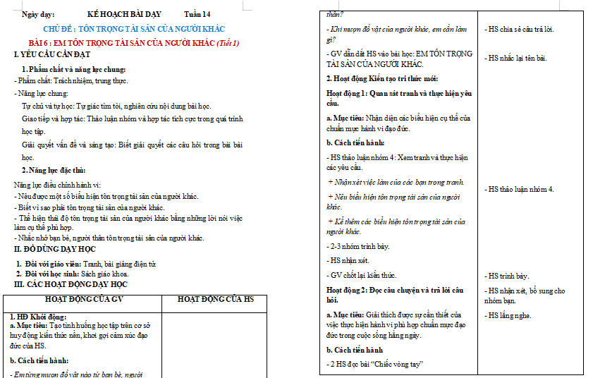 Bài 6: Em tôn trọng tài sản của người khác