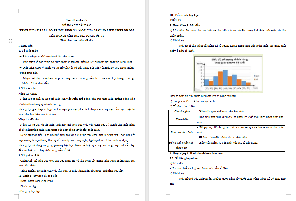 Số trung bình và mốt của mẫu số liệu ghép nhóm