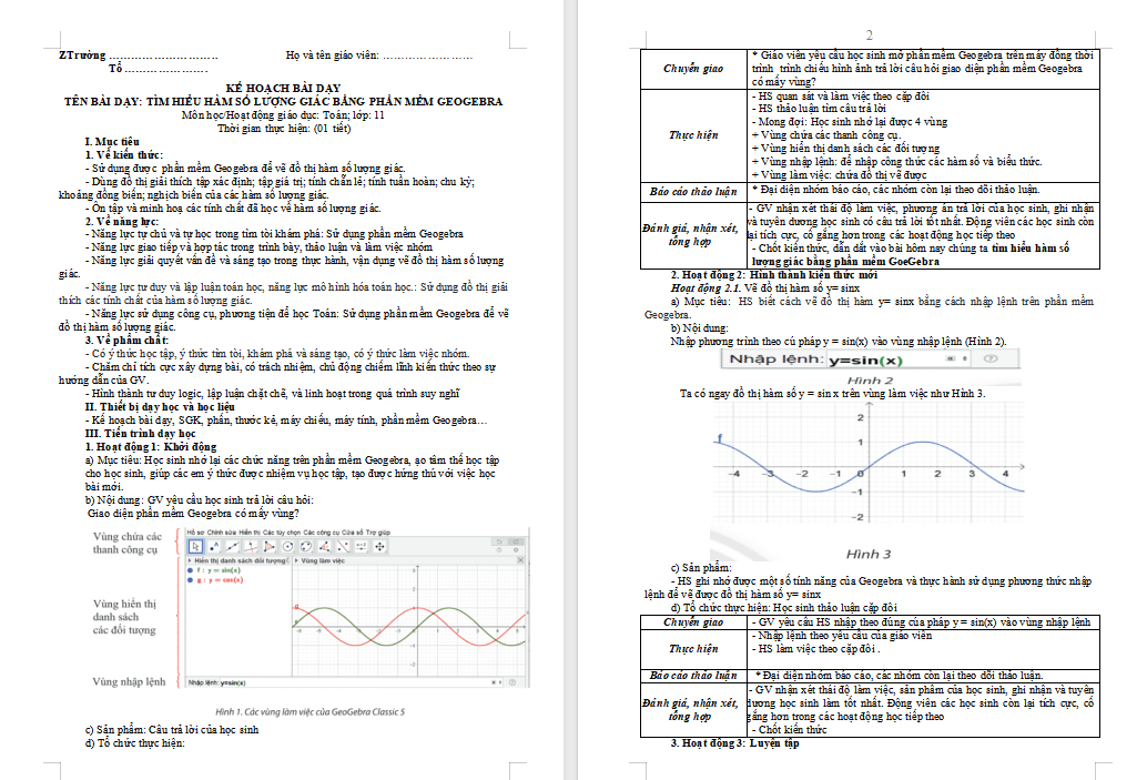 Tìm hiểu hàm số lượng giác bằng phần mềm GeoGebra