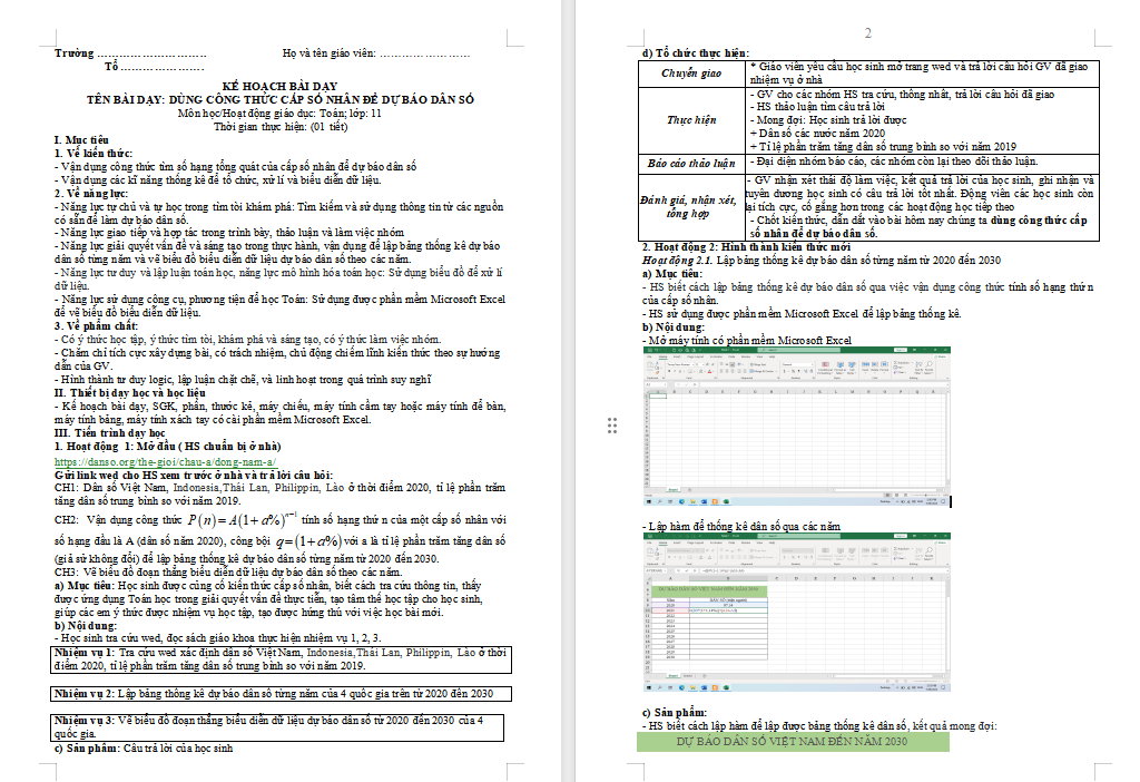 Dùng công thức cấp số nhân để dự báo dân số