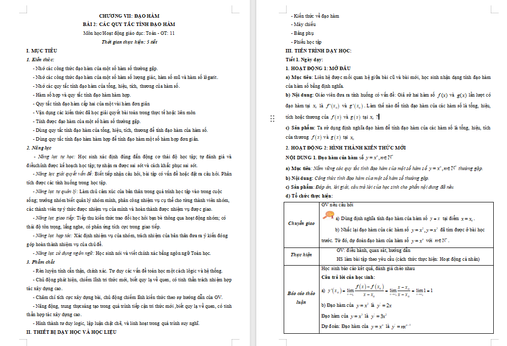 PowerPoint Toán 11 Bài 2: Các quy tắc tính đạo hàm