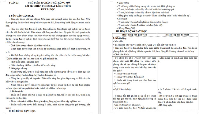 Giáo án Tiếng Việt 5 Chiền chiện bay lên