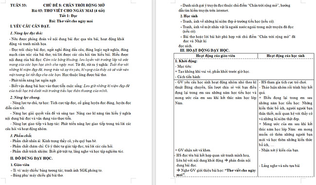 Giáo án Tiếng Việt 5 Thơ viết cho ngày mai