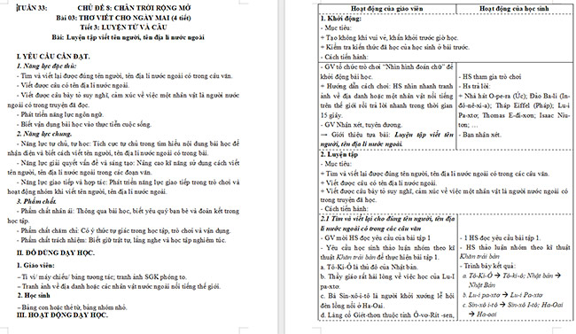 Giáo án Tiếng Việt 5 Luyện tập viết tên người, tên địa lí nước ngoài