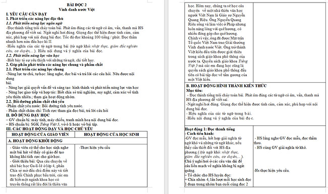 Giáo án Tiếng Việt 5 Vinh danh nước Việt