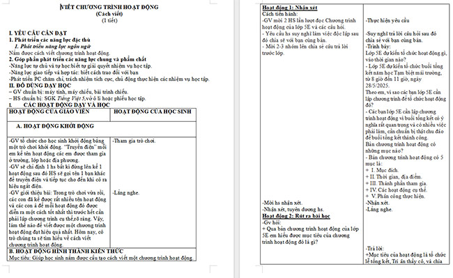 Giáo án Tiếng Việt 5 Viết chương trình hoạt động (Cách viết)