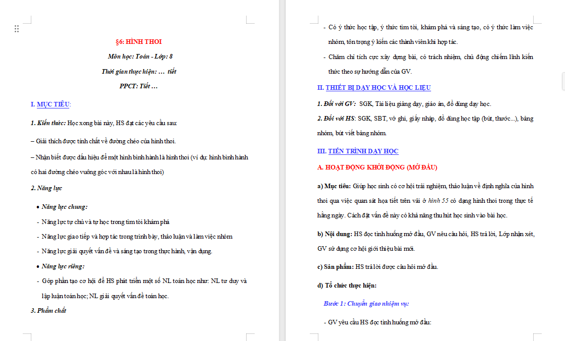 PowerPoint Toán 8 Bài 6 Hình thoi