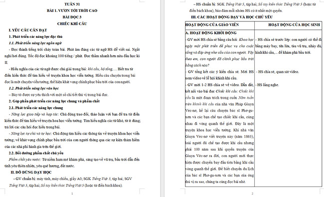 Giáo án Tiếng Việt 5 Chiếc khí cầu
