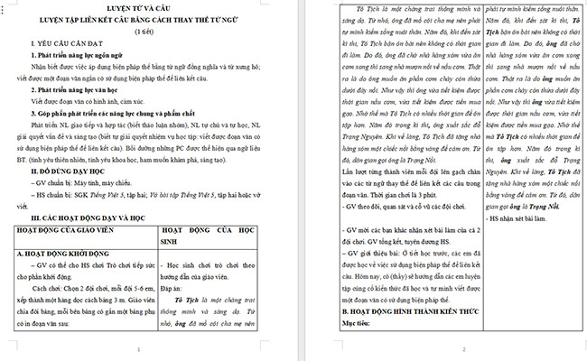 Giáo án Tiếng Việt 5 Luyện tập liên kết câu bằng cách thay thế từ ngữ