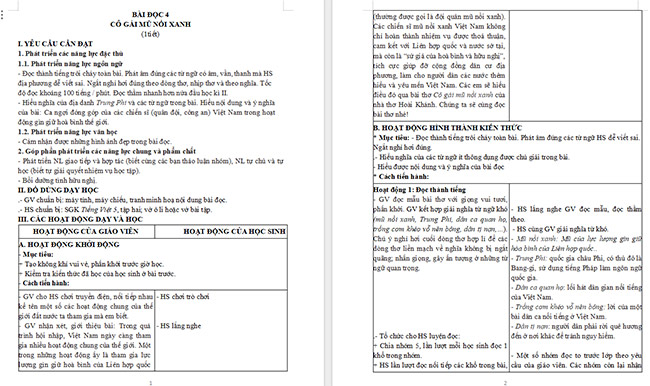 Giáo án Tiếng Việt 5 Cô gái mũ nồi xanh