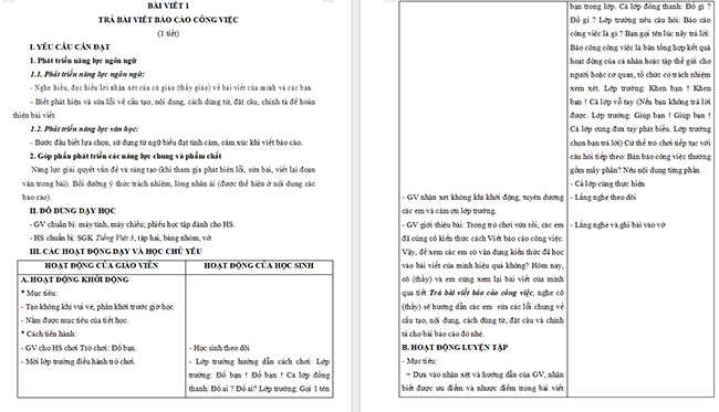 Giáo án Tiếng Việt 5 Trả bài viết báo cáo công việc
