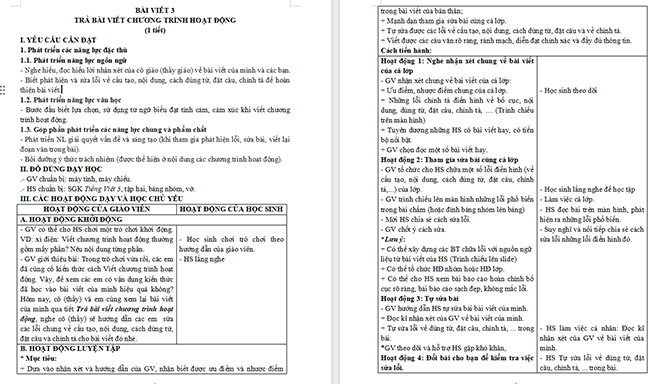 Giáo án Tiếng Việt 5 Trả bài viết chương trình hoạt động