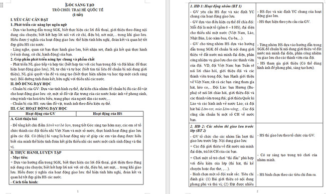 Giáo án Tiếng Việt 5 Trò chơi Trại hè quốc tế