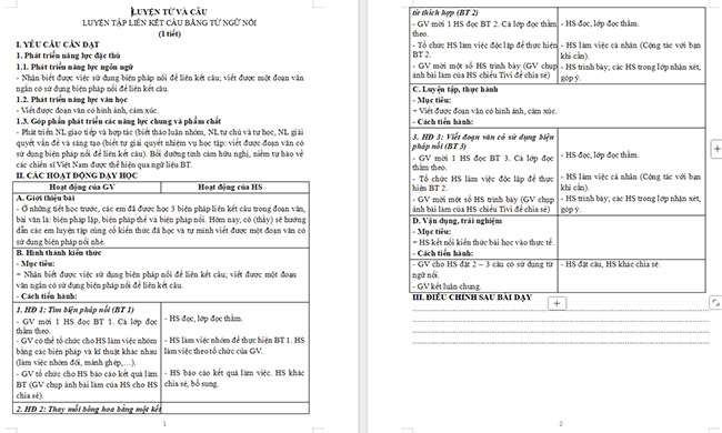 Giáo án Tiếng Việt 5 Luyện tập liên kết câu bằng từ ngữ nối