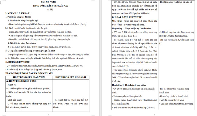 Giáo án Tiếng Việt 5 Trao đổi Ngày hội Thiếu nhi