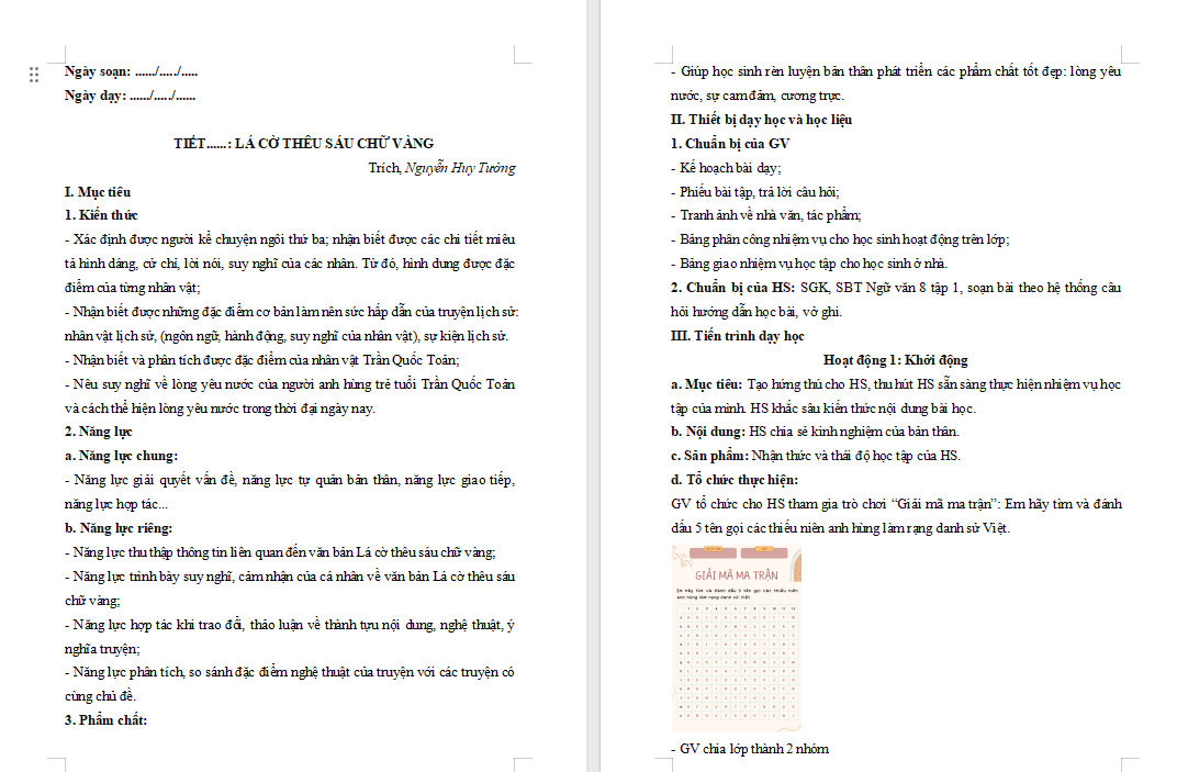 Bài 1: Lá cờ thêu sáu chữ vàng