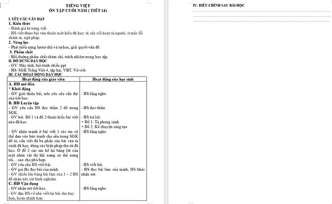 Giáo án Tiếng Việt 5 Ôn tập cuối năm học (Tiết 14)