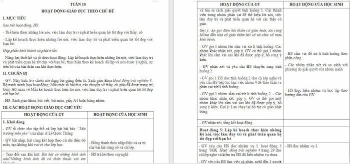 Giáo án Hoạt động trải nghiệm 4 Chân trời sáng tạo Bản 1 Tuần 10