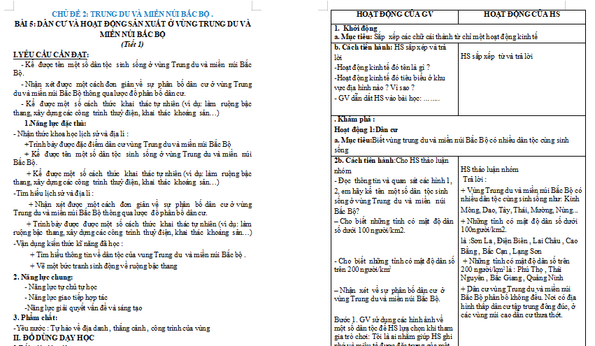 Bài 5: Dân cư và hoạt động sản xuất ở vùng trung du và miền núi Bắc Bộ