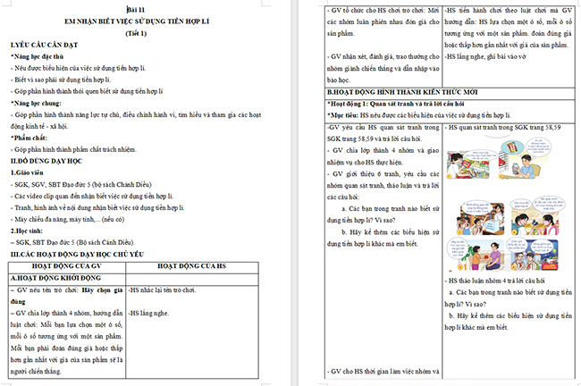 Giáo án Đạo đức 5 Em nhận biết việc sử dụng tiền hợp lí