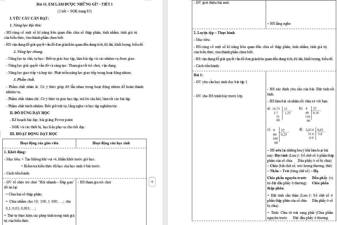 Giáo án Toán 5 Bài 41 file word