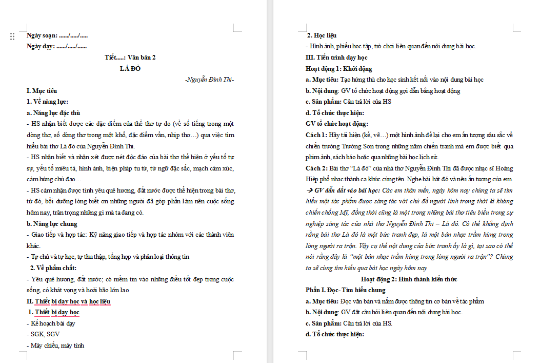 PowerPoint Ngữ văn 8 Bài 7 Lá đỏ