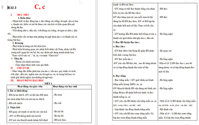 Giáo án Tiếng Việt 1 Bài 3: C, c, ´