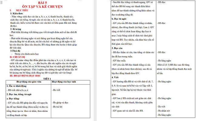 Giáo án Tiếng Việt 1 Bài 5: Ôn tập và kể chuyện