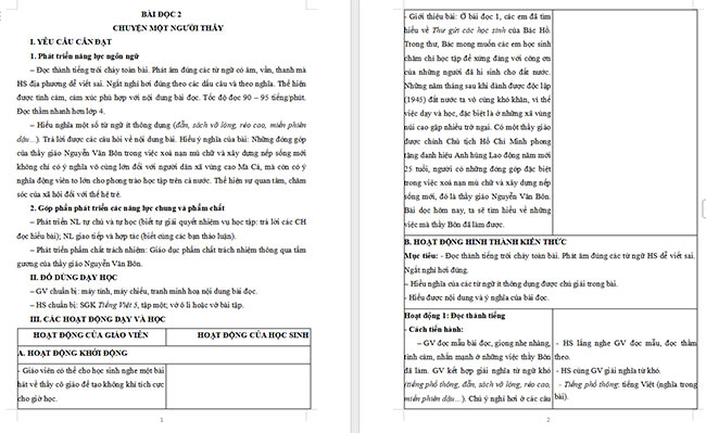 Giáo án Tiếng Việt 5 Chuyện một người thầy