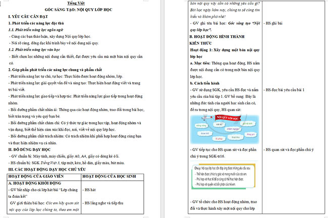 Giáo án Tiếng Việt 5 Nội quy lớp học