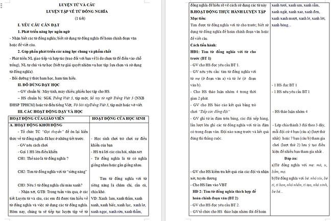 Giáo án Tiếng Việt 5 Luyện tập về từ đồng nghĩa