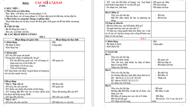 Giáo án Toán 1 Bài 2: Các số 6, 7, 8, 9, 10