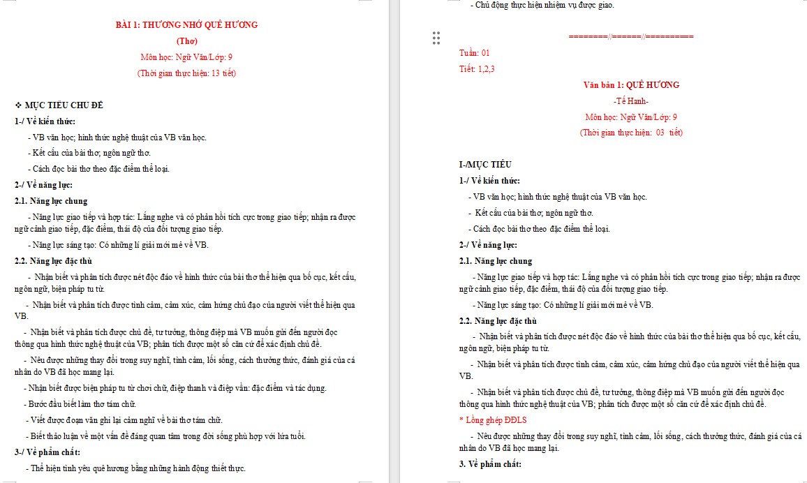 Giáo án Bài Quê hương Ngữ văn 9 CTST